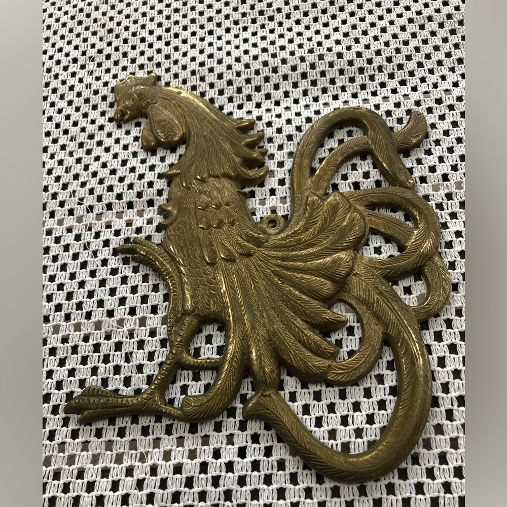 Vintage Brass MCM Fighting Rooster/Chicken Wall Plaque - Wall Decor